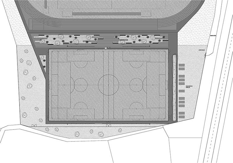 Se muestra un plano aereo del campo de futbol